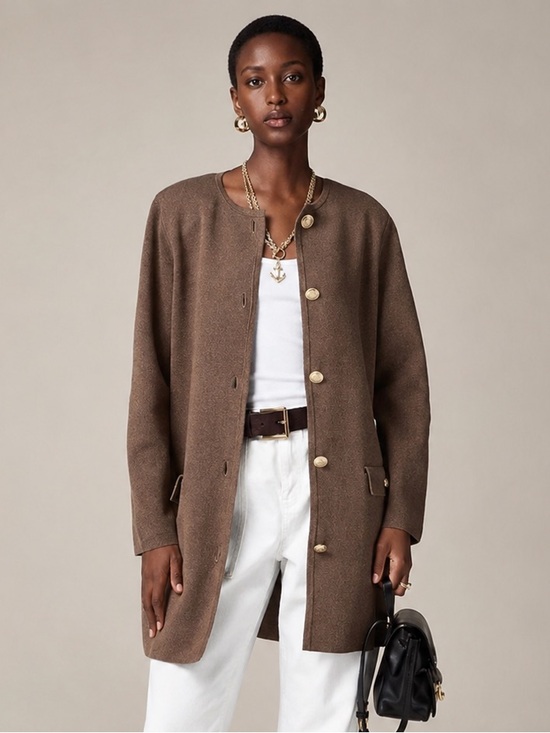 Ralph Lauren Sweaters - J.Crew | Long Giselle Sweater Blazer Gold Crest Buttons | L Mocha Brown